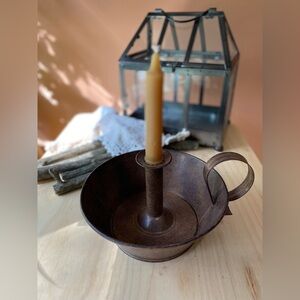 Rustic Brown primitive decor courting  Metal Candle Holder